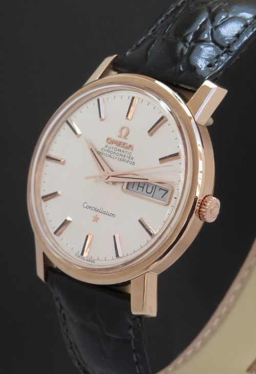 fig 5. EXTREMELY RARE SOLID 18CT 18K ROSE GOLD OMEGA CONSTELLATION AUTOMATIC CHRONOMETER DAYDATE MENS VINTAGE WATCH C1969