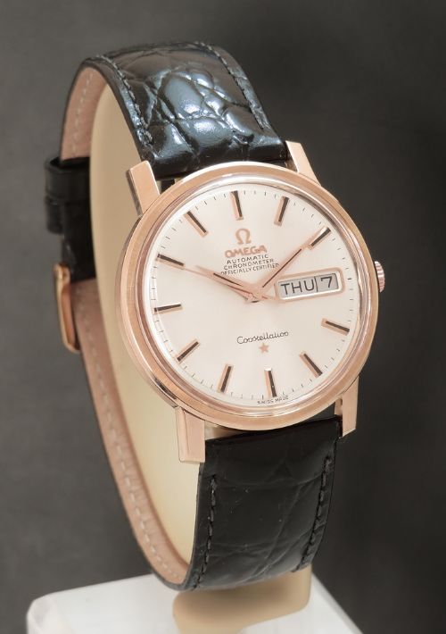 fig 6. EXTREMELY RARE SOLID 18CT 18K ROSE GOLD OMEGA CONSTELLATION AUTOMATIC CHRONOMETER DAYDATE MENS VINTAGE WATCH C1969