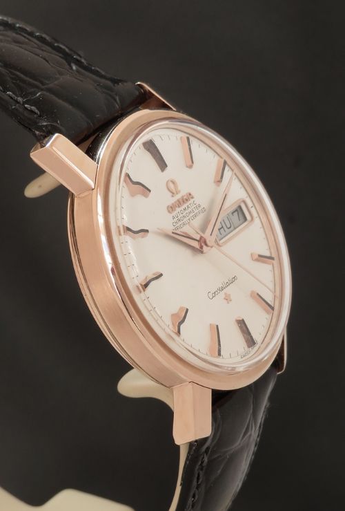 fig 7. EXTREMELY RARE SOLID 18CT 18K ROSE GOLD OMEGA CONSTELLATION AUTOMATIC CHRONOMETER DAYDATE MENS VINTAGE WATCH C1969