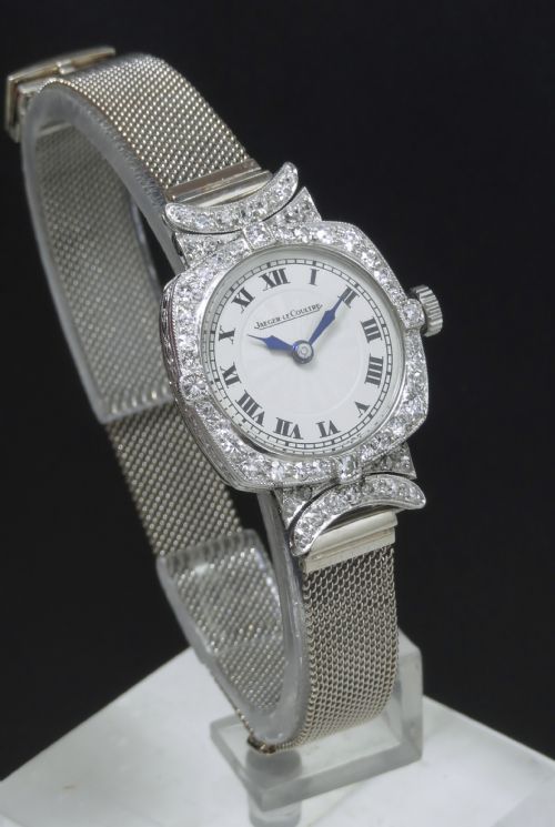 fig 1. EXQUISITE RARE PLATINUM AND DIAMOND JAEGER-LECOULTRE LADIES ART DECO COCKTAIL WATCH C1920