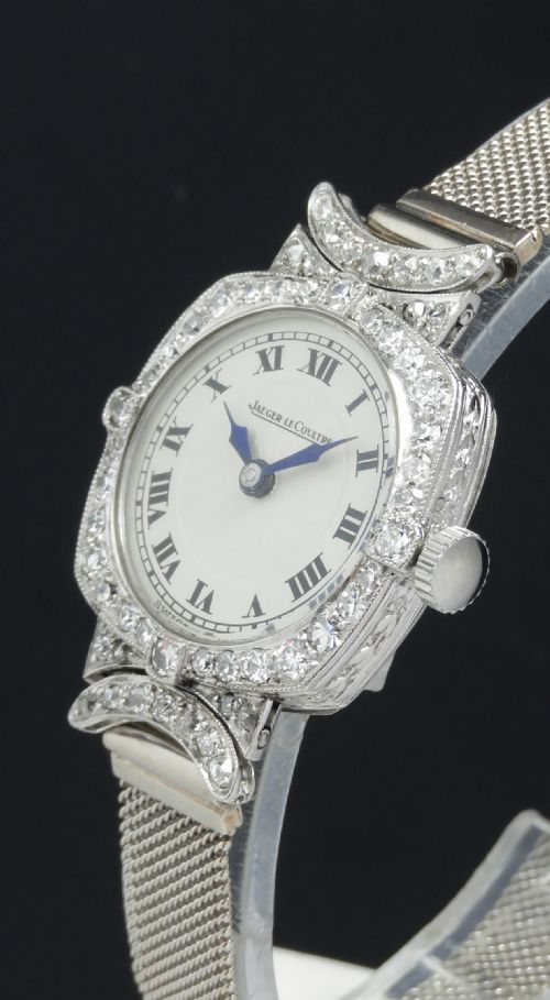 fig 3. EXQUISITE RARE PLATINUM AND DIAMOND JAEGER-LECOULTRE LADIES ART DECO COCKTAIL WATCH C1920