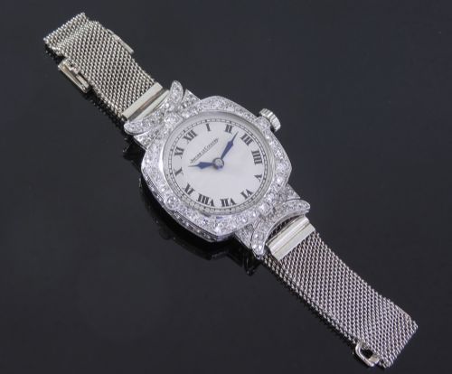 fig 6. EXQUISITE RARE PLATINUM AND DIAMOND JAEGER-LECOULTRE LADIES ART DECO COCKTAIL WATCH C1920