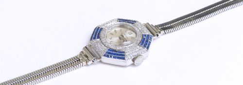 fig 3. RARE AND BEAUTIFUL SOLID 18CT WHITE GOLD SAPPHIRE AND DIAMOND LONGINES ART DECO LADIES COCKTAIL WATCH C1930