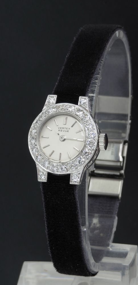 fig 1. BEAUTIFUL PLATINUM AND DIAMOND LADIES COCKTAIL WATCH BY VERTEX C1950