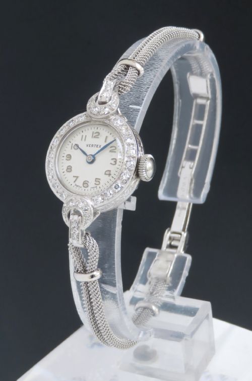 Pretty Platinum and Diamond Ladies Cocktail Watch by Vertex C1930
