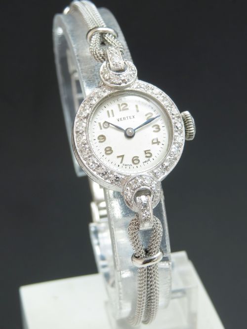 fig 2. PRETTY PLATINUM AND DIAMOND LADIES COCKTAIL WATCH BY VERTEX C1930