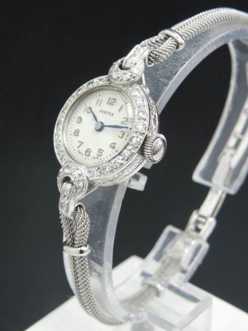 fig 3. PRETTY PLATINUM AND DIAMOND LADIES COCKTAIL WATCH BY VERTEX C1930