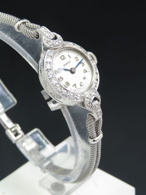 fig 5. PRETTY PLATINUM AND DIAMOND LADIES COCKTAIL WATCH BY VERTEX C1930
