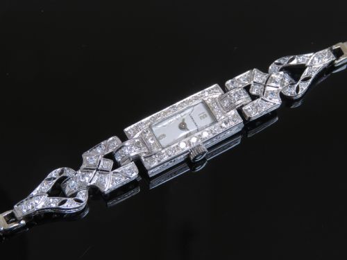 Wonderful Longines Platinum and Diamond Ladies Art Deco Cocktail Watch C1950