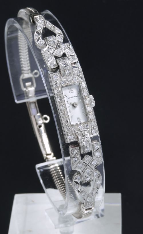 fig 1. WONDERFUL LONGINES PLATINUM AND DIAMOND LADIES ART DECO COCKTAIL WATCH C1950