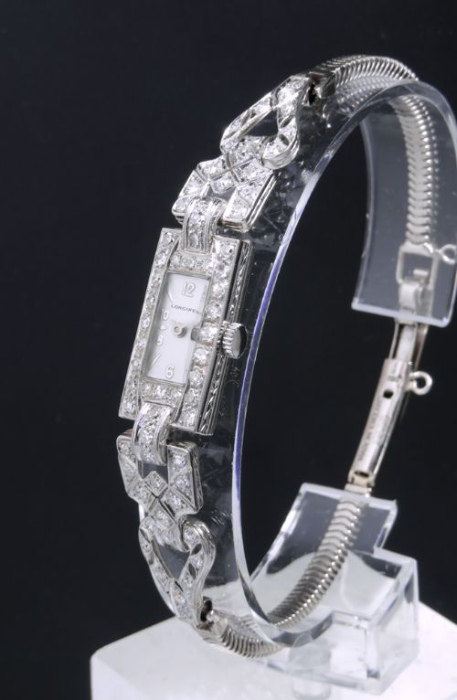 fig 2. WONDERFUL LONGINES PLATINUM AND DIAMOND LADIES ART DECO COCKTAIL WATCH C1950