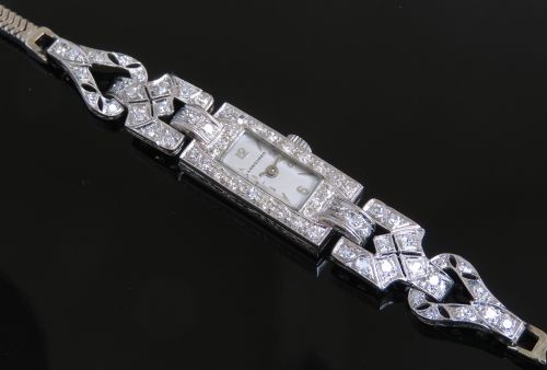 fig 3. WONDERFUL LONGINES PLATINUM AND DIAMOND LADIES ART DECO COCKTAIL WATCH C1950