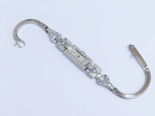 fig 7. WONDERFUL LONGINES PLATINUM AND DIAMOND LADIES ART DECO COCKTAIL WATCH C1950