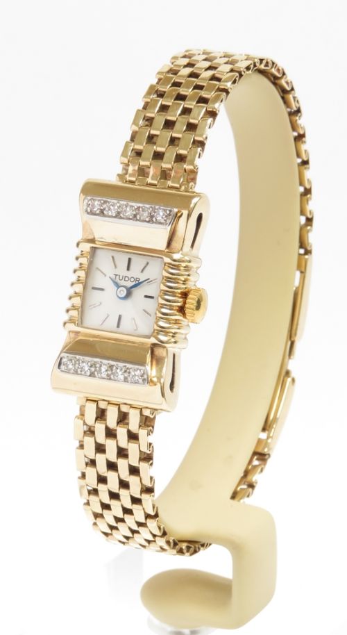 fig 1. STUNNING SOLID 9CT GOLD AND DIAMONDS ROLEX TUDOR LADIES COCKTAIL WATCH C1951