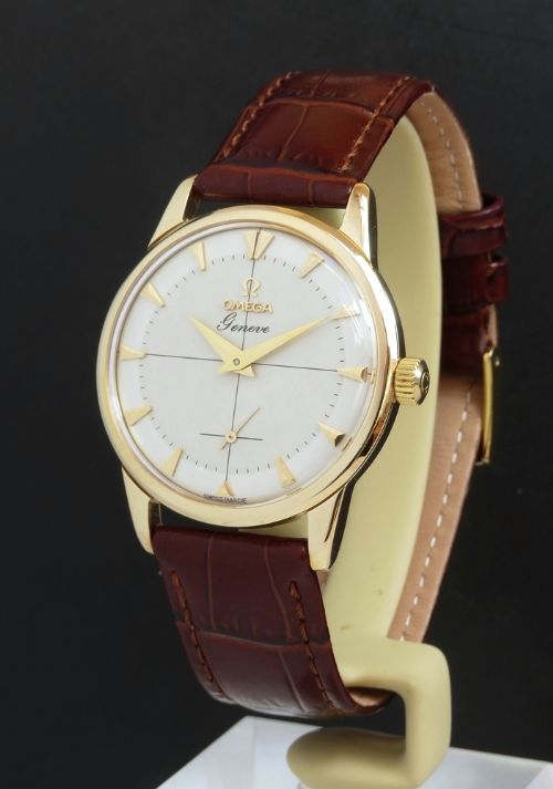 fig 2. STUNNING SOLID 9CT GOLD OMEGA GENEVE CALIBRE 267 MENS VINTAGE WATCH C1958