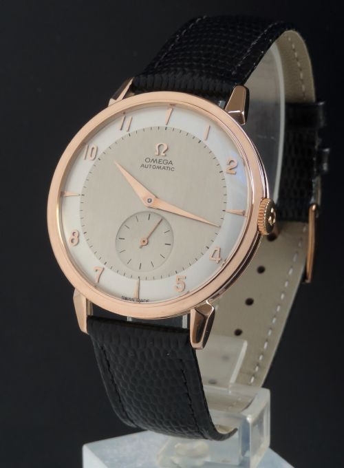 Very Rare Solid 18ct 18k Rose Gold Omega Jumbo Bumper Automatic Mens Vintage Watch C1953