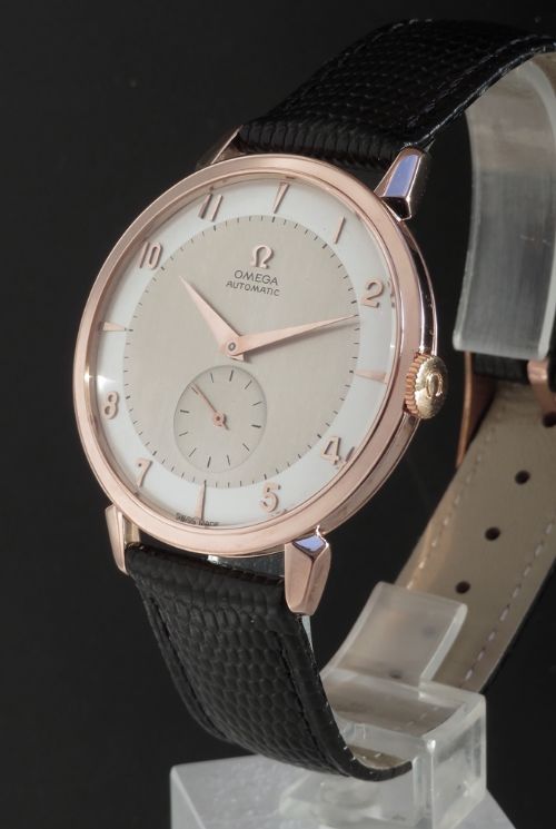 fig 3. VERY RARE SOLID 18CT 18K ROSE GOLD OMEGA JUMBO BUMPER AUTOMATIC MENS VINTAGE WATCH C1953