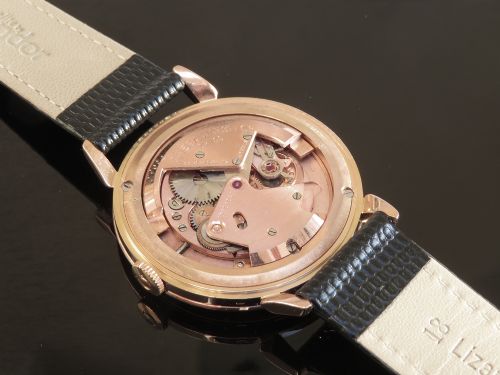 fig 5. VERY RARE SOLID 18CT 18K ROSE GOLD OMEGA JUMBO BUMPER AUTOMATIC MENS VINTAGE WATCH C1953