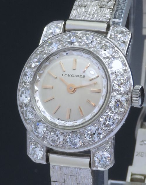 Beautiful Longines Platinum and Diamond Art Deco Ladies Cocktail Watch C1950