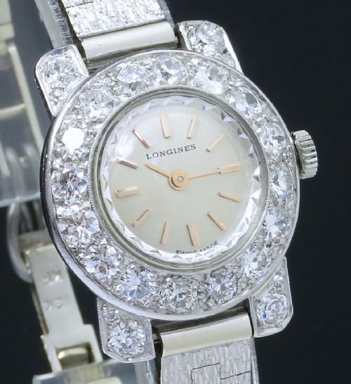 fig 2. BEAUTIFUL LONGINES PLATINUM AND DIAMOND ART DECO LADIES COCKTAIL WATCH C1950