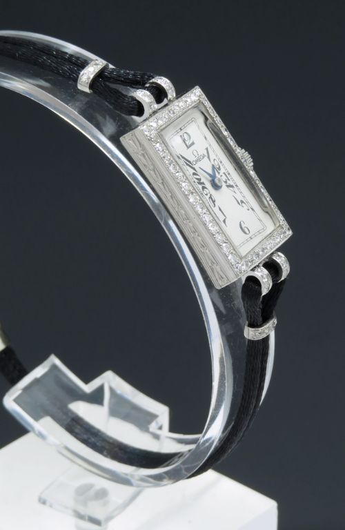 fig 2. WONDERFUL OMEGA PLATINUM AND DIAMOND ART DECO LADIES COCKTAIL WATCH WITH BOX C1935