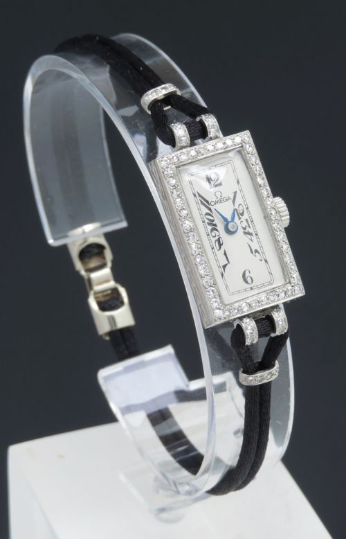 fig 3. WONDERFUL OMEGA PLATINUM AND DIAMOND ART DECO LADIES COCKTAIL WATCH WITH BOX C1935