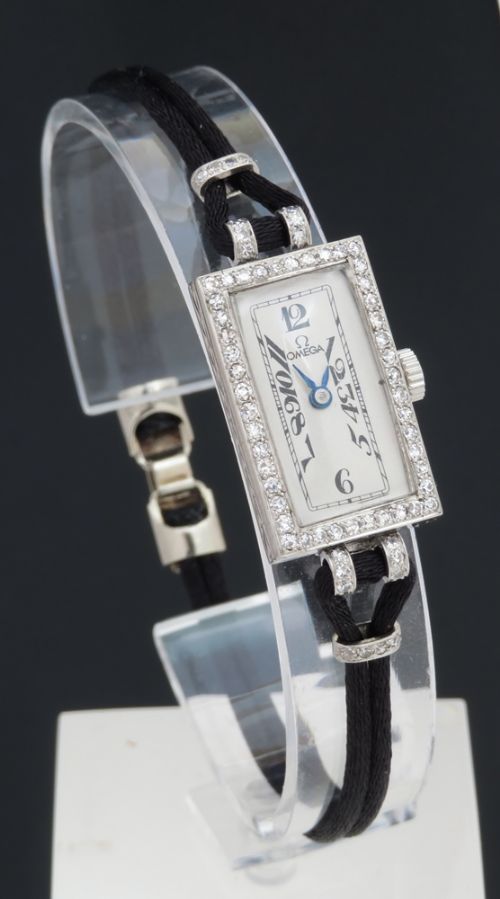fig 5. WONDERFUL OMEGA PLATINUM AND DIAMOND ART DECO LADIES COCKTAIL WATCH WITH BOX C1935