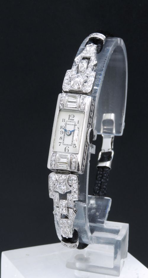 Beautiful Longines Platinum and Diamond Art Deco Ladies Cocktail Watch C1950