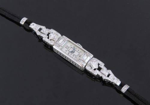 fig 1. BEAUTIFUL LONGINES PLATINUM AND DIAMOND ART DECO LADIES COCKTAIL WATCH C1950