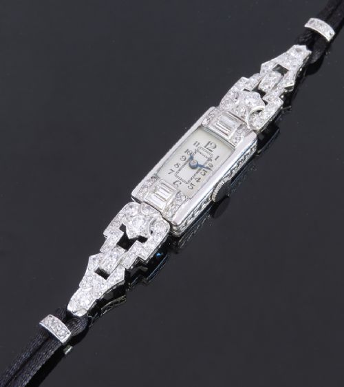 fig 4. BEAUTIFUL LONGINES PLATINUM AND DIAMOND ART DECO LADIES COCKTAIL WATCH C1950