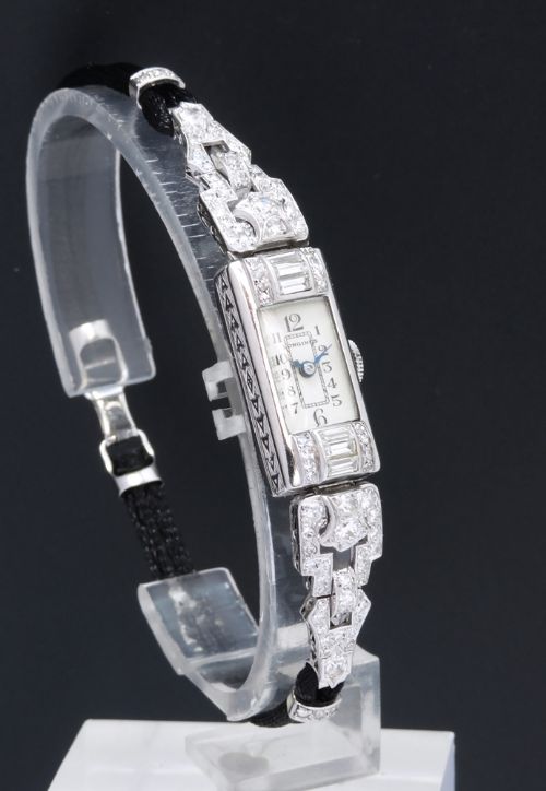 fig 5. BEAUTIFUL LONGINES PLATINUM AND DIAMOND ART DECO LADIES COCKTAIL WATCH C1950