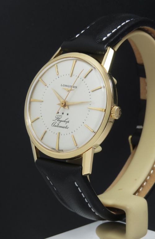 fig 1. RARE SOLID 18CT 18K LONGINES FLAGSHIP AUTOMATIC CALIBRE 340 MENS VINTAGE WATCH C1960