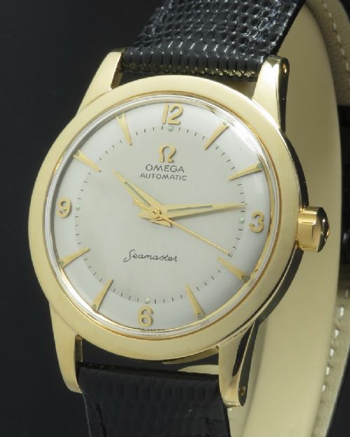 fig 1. SOLID 18CT 18K GOLD OMEGA SEAMASTER BUMPER AUTOMATIC MENS VINTAGE WATCH C1954