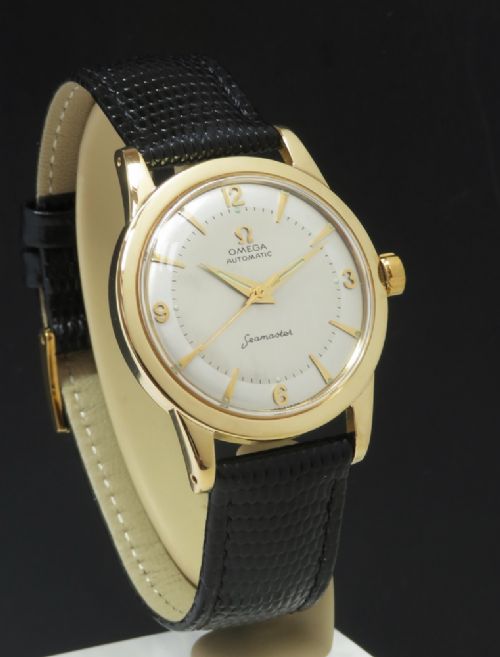 fig 3. SOLID 18CT 18K GOLD OMEGA SEAMASTER BUMPER AUTOMATIC MENS VINTAGE WATCH C1954