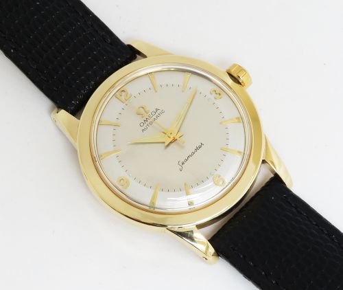 fig 4. SOLID 18CT 18K GOLD OMEGA SEAMASTER BUMPER AUTOMATIC MENS VINTAGE WATCH C1954