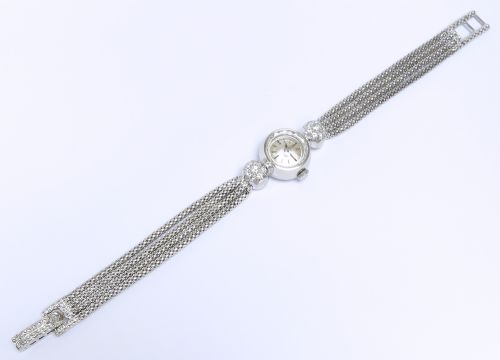 fig 5. Mint With Original Box Omega Solid 18ct 18k White Gold and Diamond Sapphette Ladies Cocktail Watch c1962
