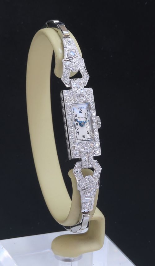 fig 2. Stunning Longines Platinum and 2cts Diamonds Ladies Art Deco Cocktail Watch c1930
