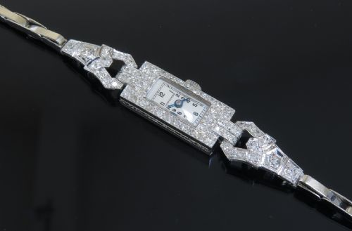 fig 3. Stunning Longines Platinum and 2cts Diamonds Ladies Art Deco Cocktail Watch c1930