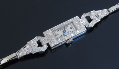 fig 4. Stunning Longines Platinum and 2cts Diamonds Ladies Art Deco Cocktail Watch c1930