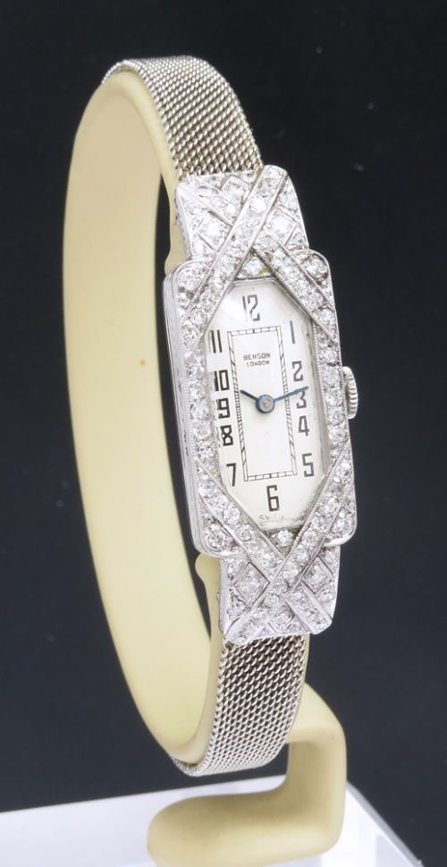 fig 1. Beautiful Benson Platinum and Diamond Ladies Art Deco Cocktail Watch c1930