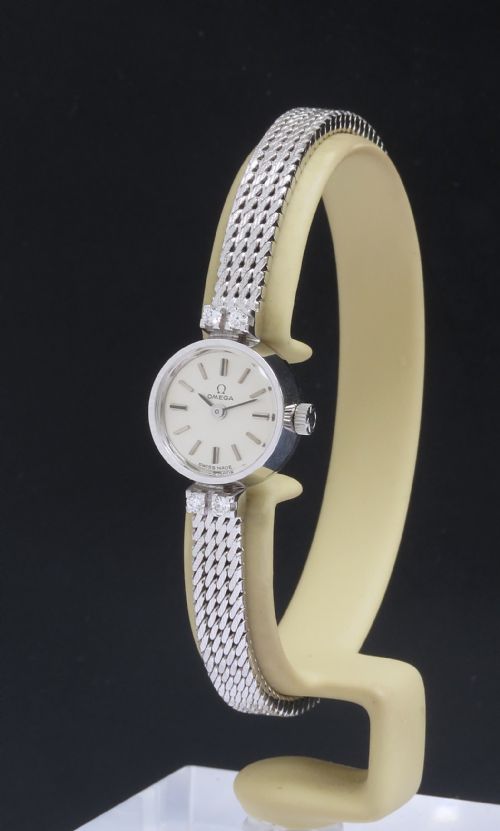 Solid 18ct White Gold and Diamond Omega Ladies Cocktail Watch C1967