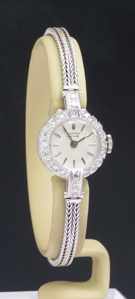 fig 1. Solid 18ct White Gold and Diamond Vertex Revue Ladies Cocktail Watch c1967
