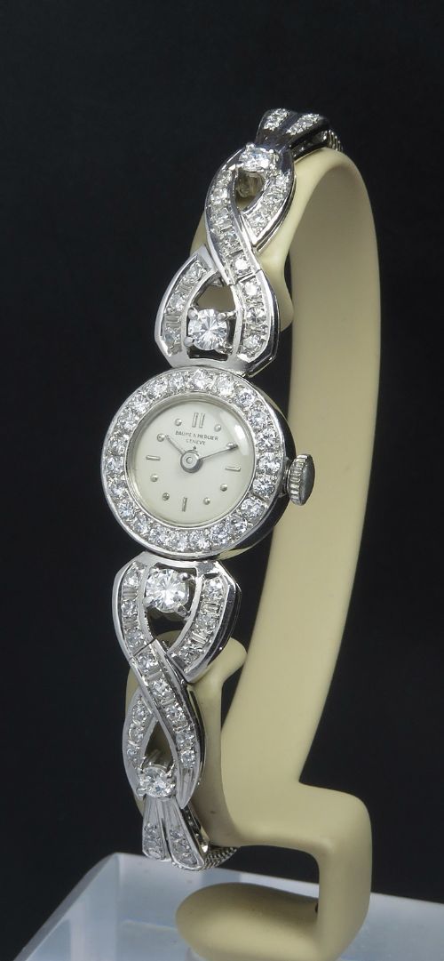 Exquisite Baume and Mercier Eszeha 14ct White Gold and Diamond Cocktail Watch C1960