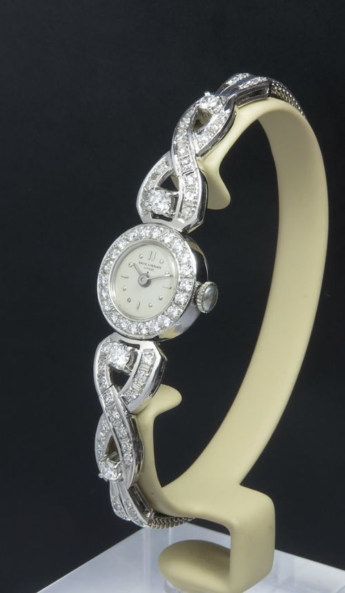 fig 1. Exquisite Baume and Mercier Eszeha 14ct White Gold and Diamond Cocktail Watch c1960
