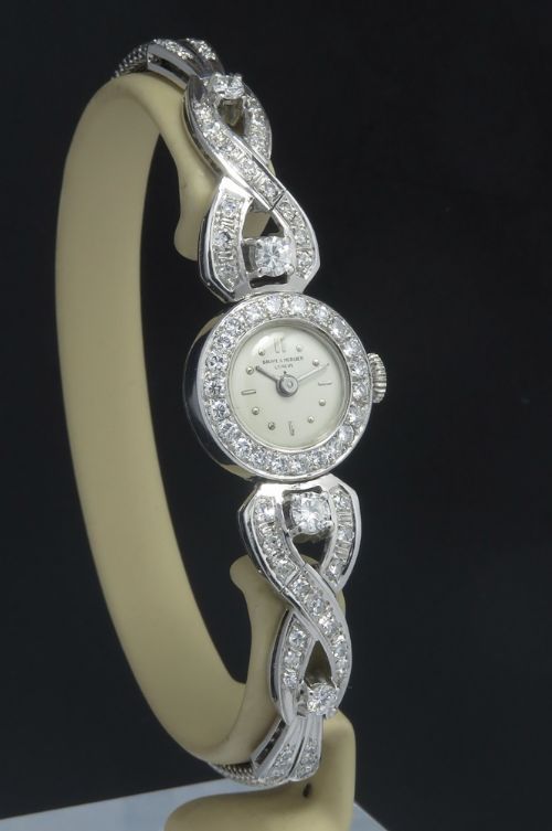 fig 2. Exquisite Baume and Mercier Eszeha 14ct White Gold and Diamond Cocktail Watch c1960