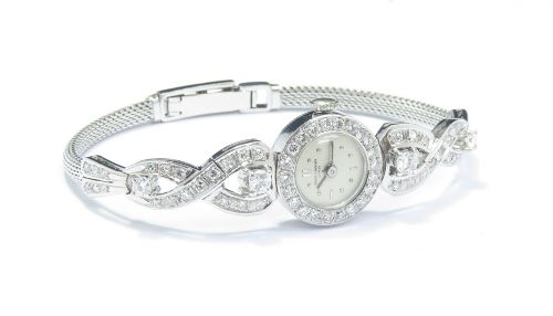 fig 3. Exquisite Baume and Mercier Eszeha 14ct White Gold and Diamond Cocktail Watch c1960