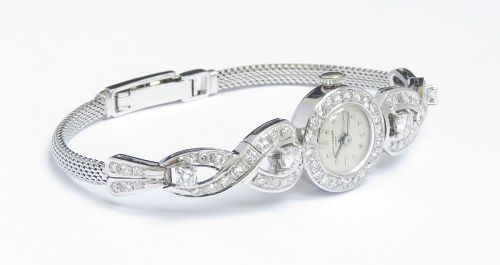fig 4. Exquisite Baume and Mercier Eszeha 14ct White Gold and Diamond Cocktail Watch c1960