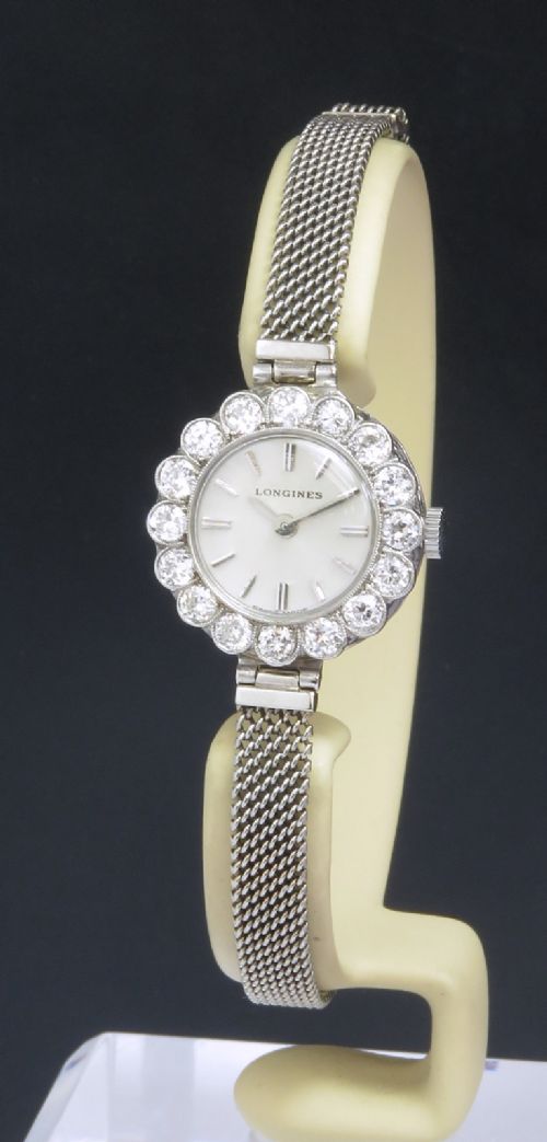 Wonderful Longines Platinum and Diamond Art Deco Ladies Cocktail Watch C1930