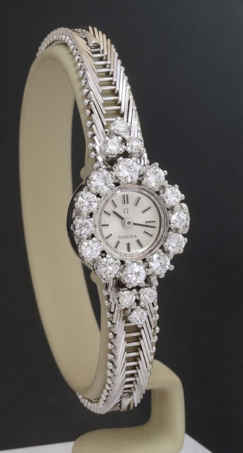 fig 3. 18ct White Gold And Diamond Omega Cocktail Watch c1967