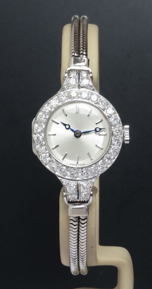 fig 1. Platinum and Diamond Ladies Cocktail Watch by Vertex c1954